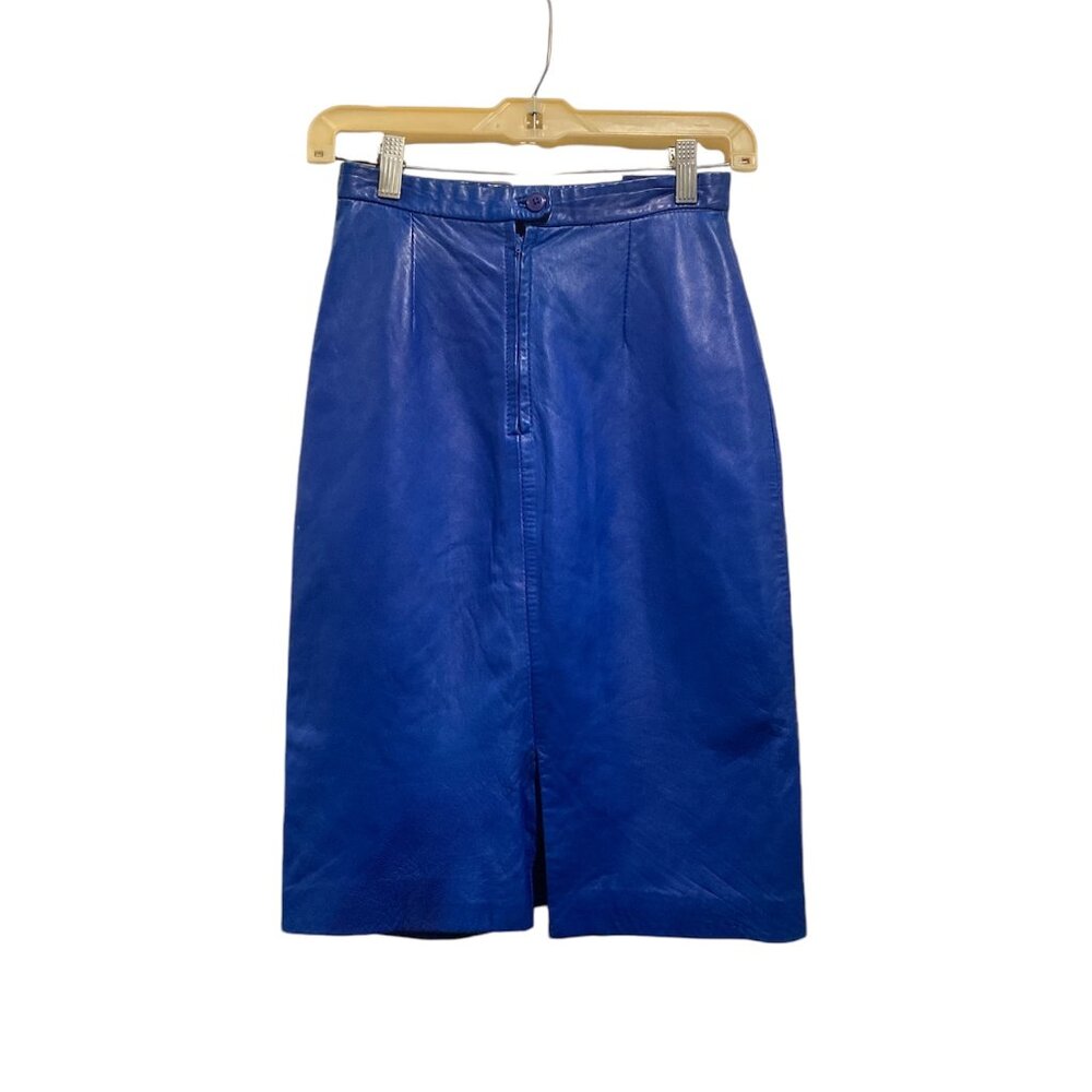 Blue Leather Pencil Skirt